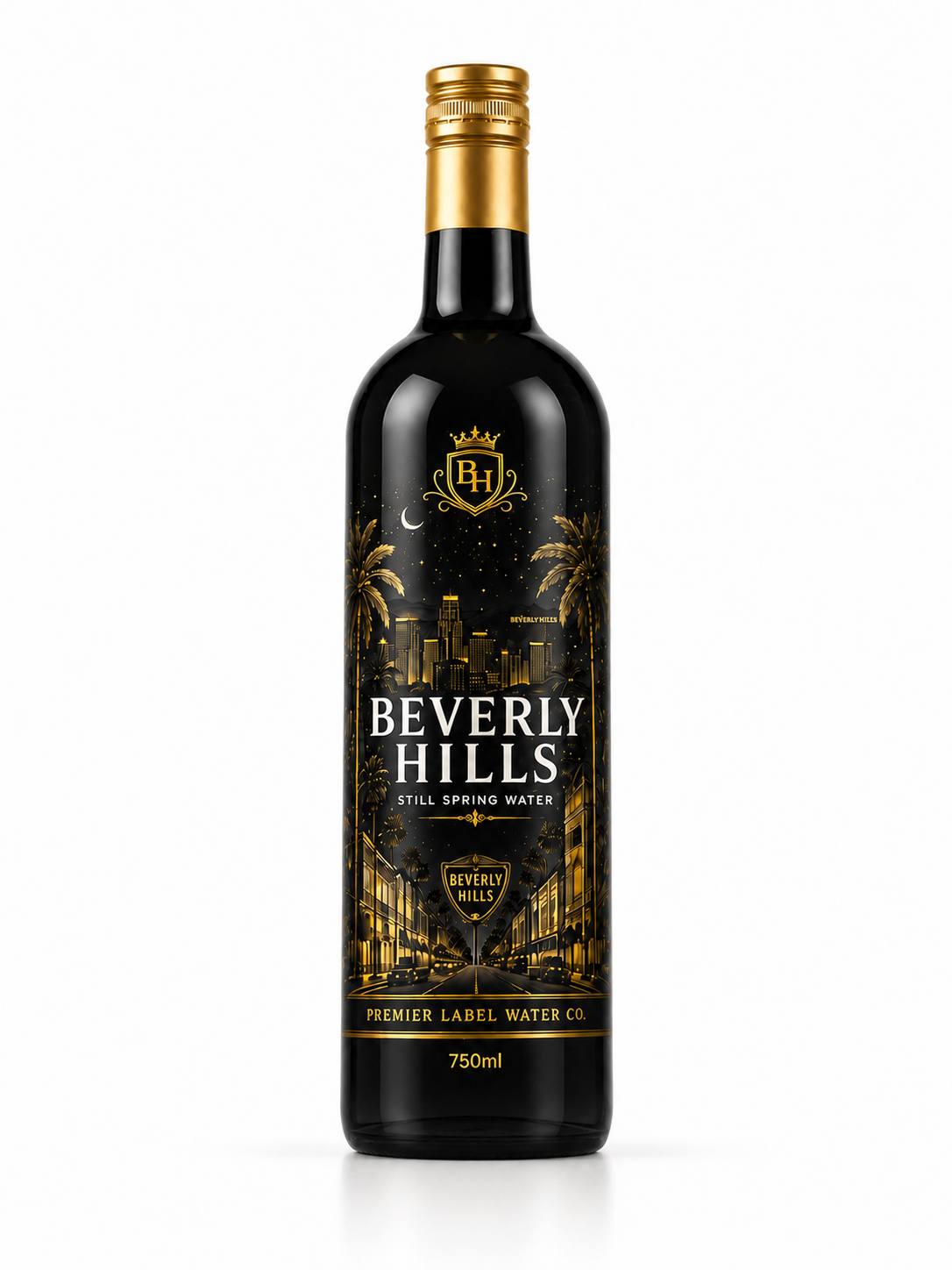 Beverly Hills CityScape 750 ml matte black glass bottle