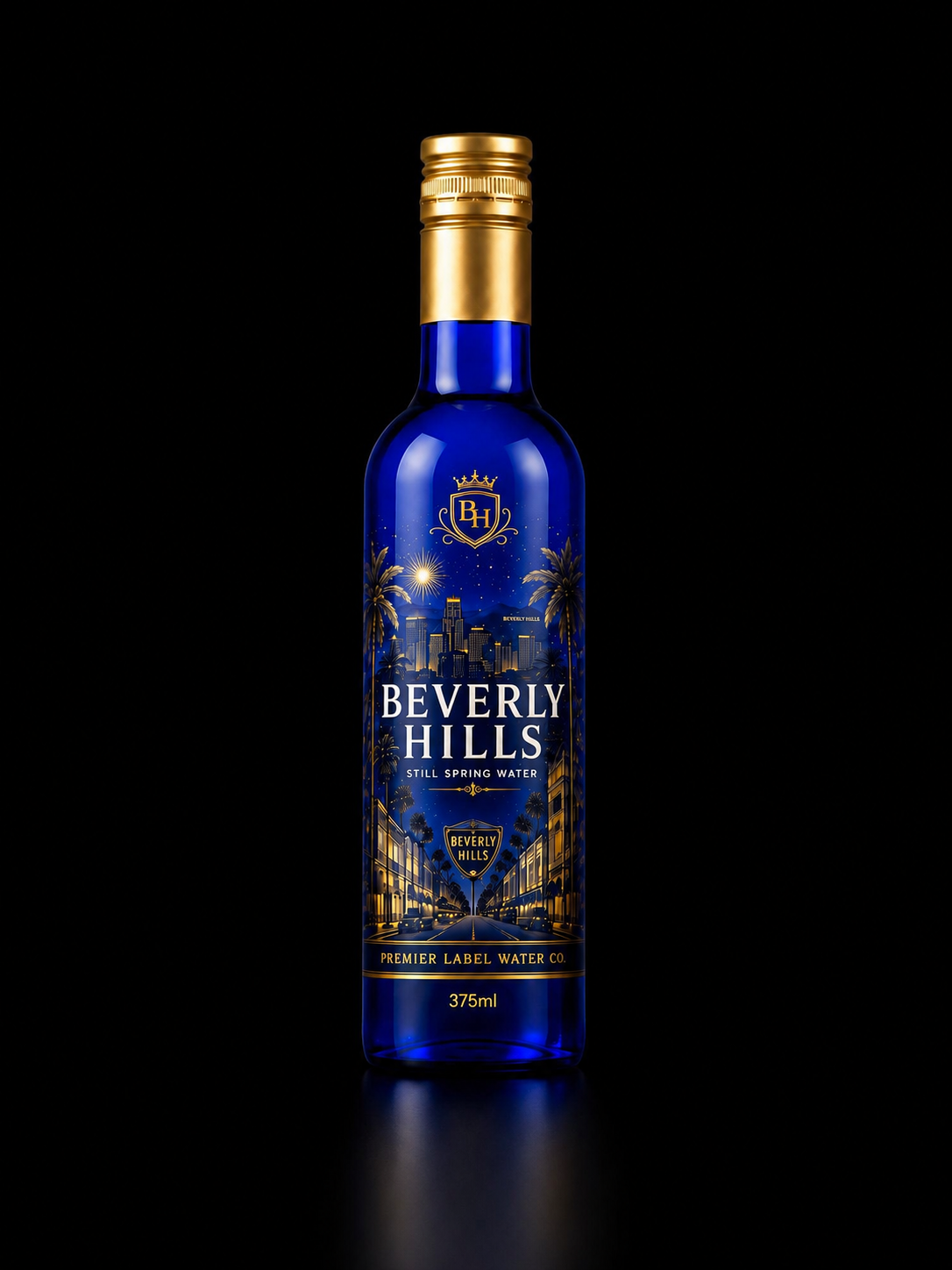 Beverly Hills CityScape 375ml Cobalt Blue glass bottled water