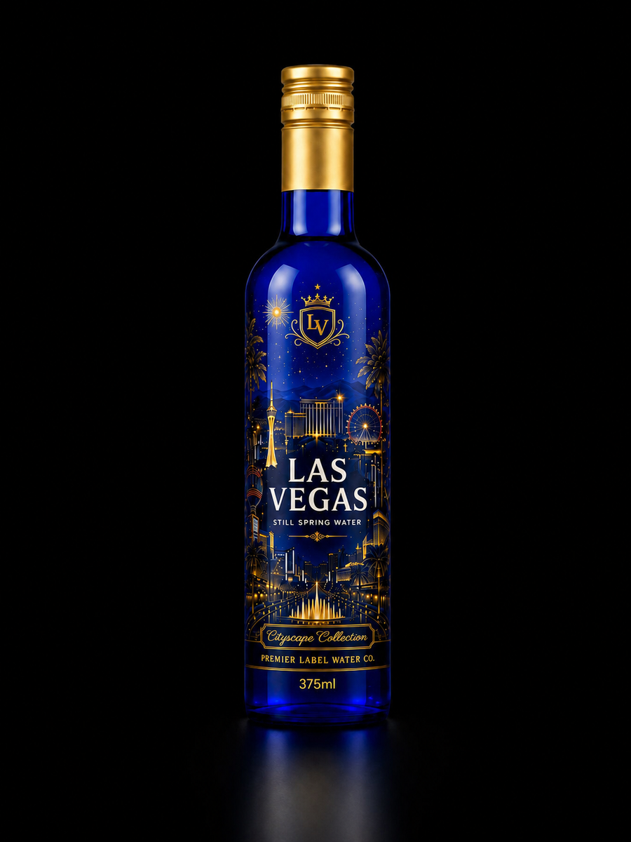 CityScape Limited Edition Las Vegas 375ml cobalt blue glass bottle
