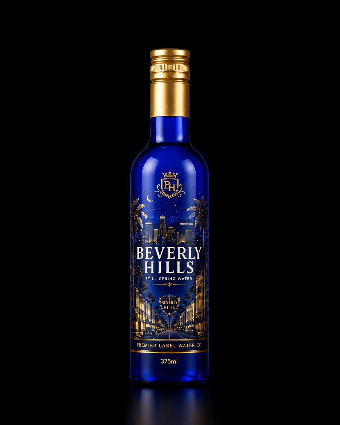 Beverly Hills CityScape 375 ml cobalt blue glass bottle