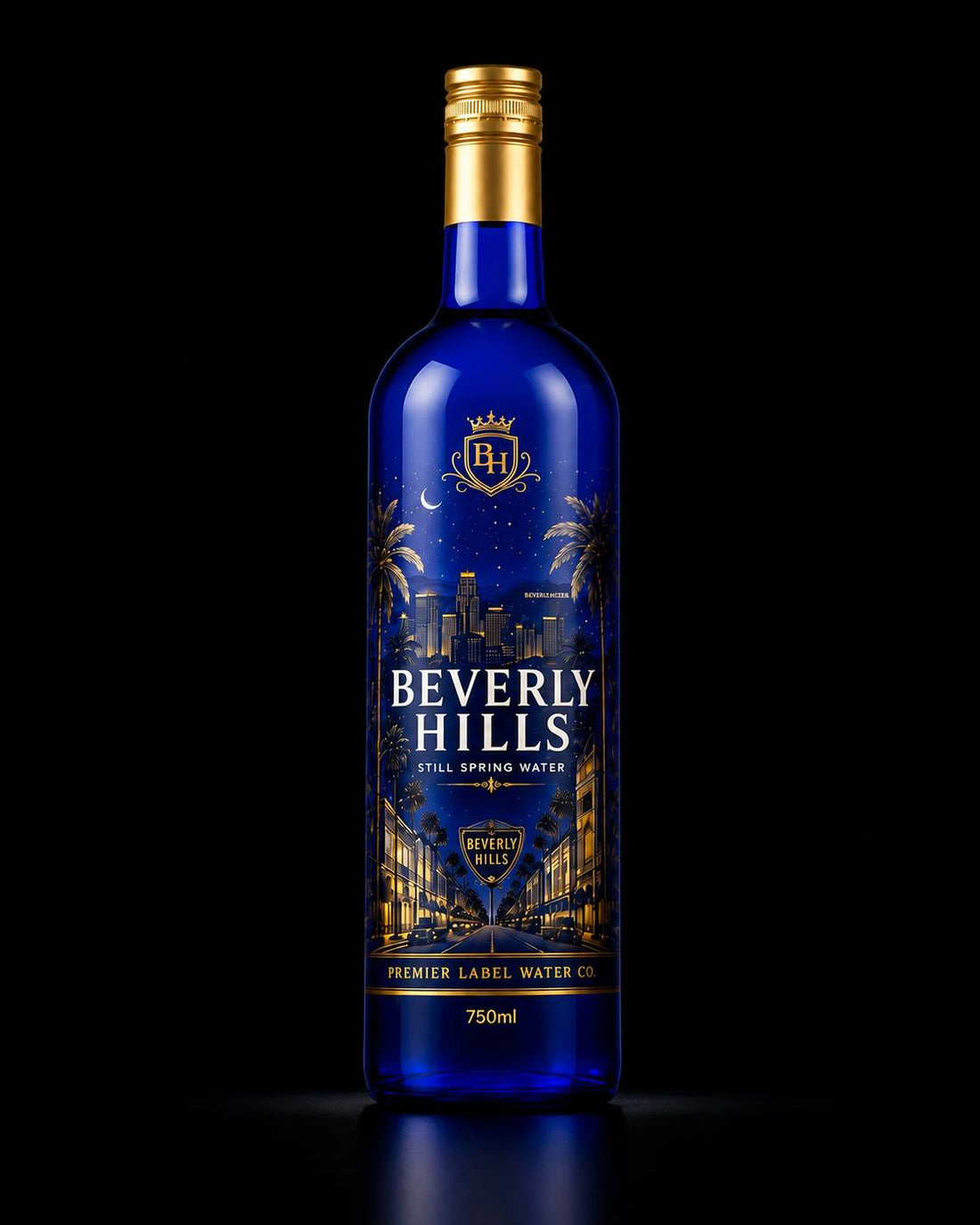 Beverly Hills CityScape 750 ml Cobalt Blue glass bottled water