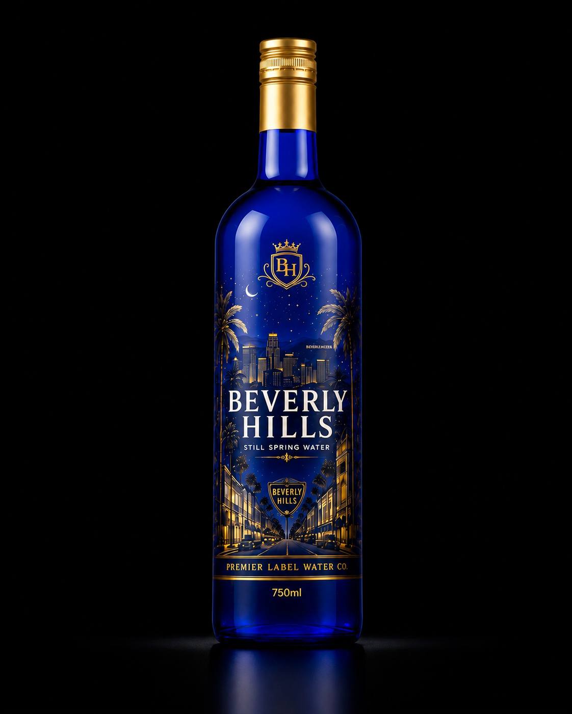 Beverly Hills CityScape 750 ml cobalt blue glass bottle