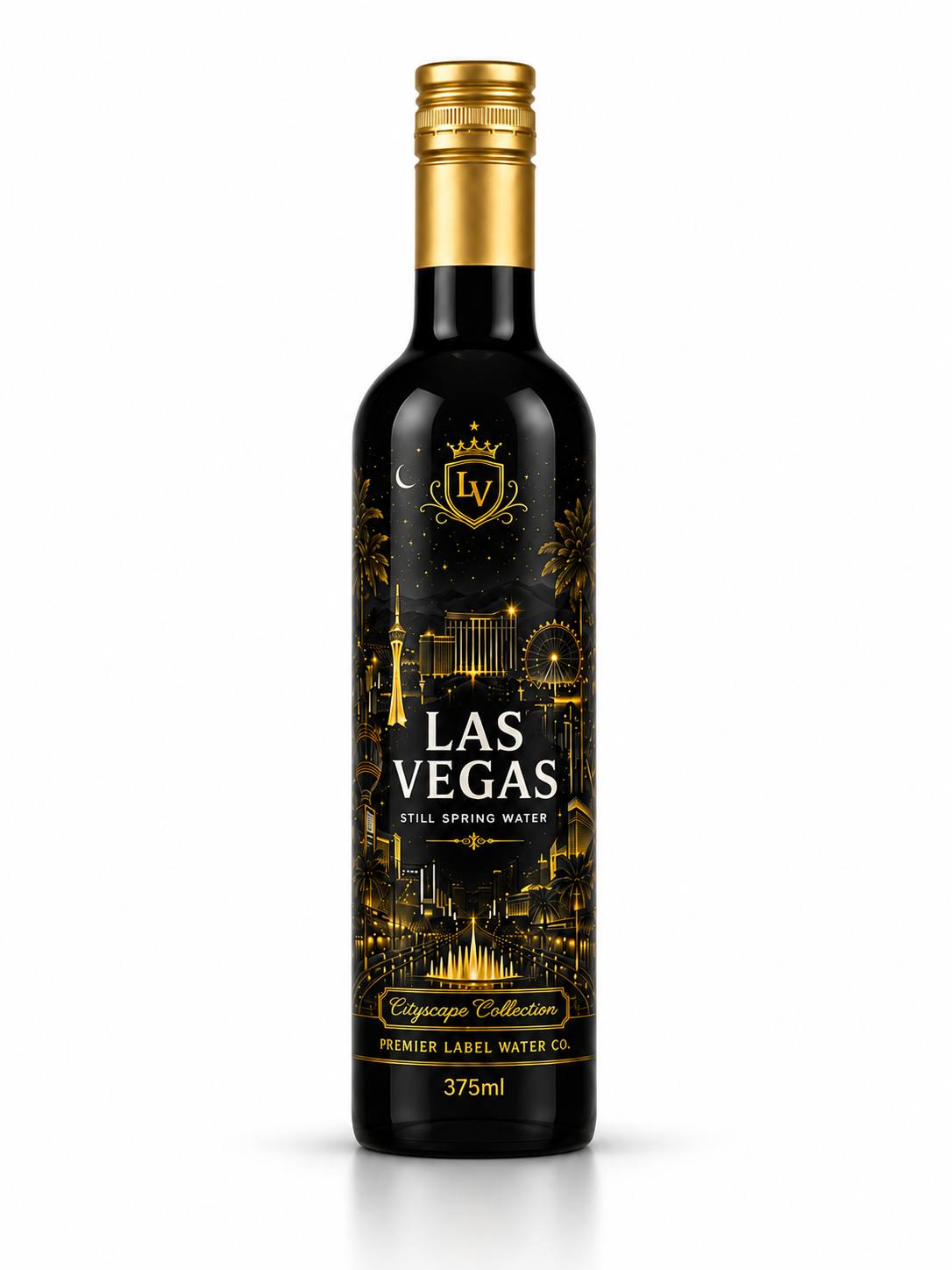 Las Vegas CityScape 375 ml Matte Black glass bottled water