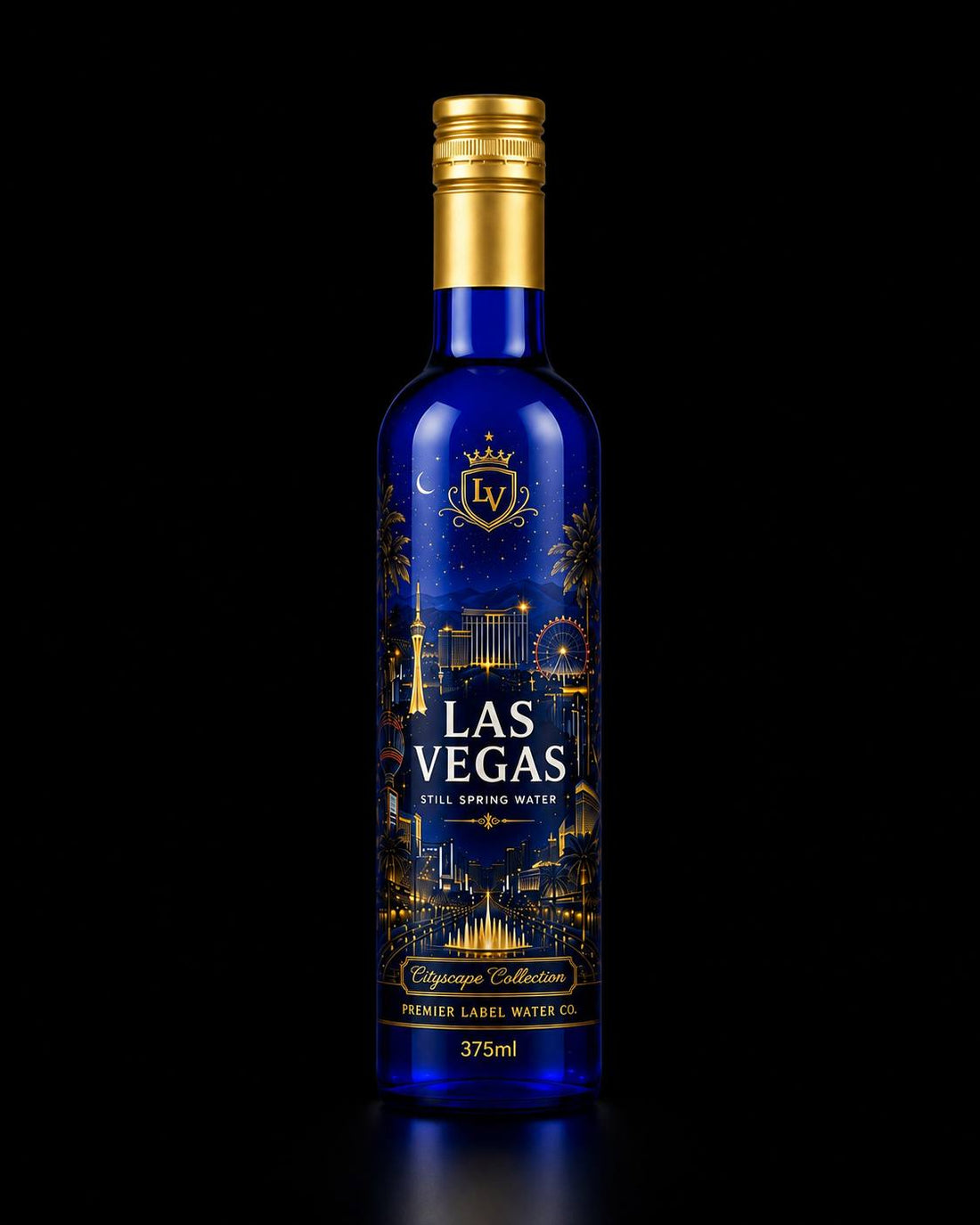 Las Vegas CityScape 375 ml Cobalt Blue glass bottled water