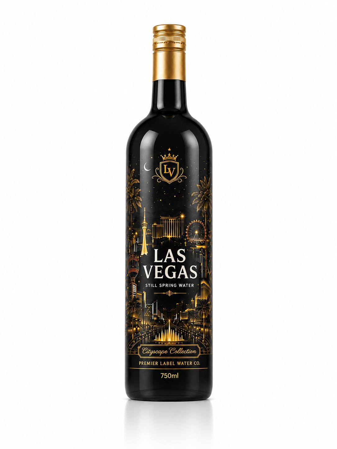 Las Vegas CityScape 750 ml matte black glass bottle
